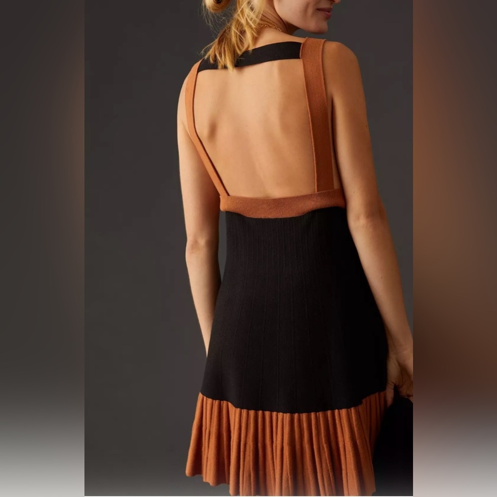 Anthropologie Open Back Color Block Pleated Knit Dress Size Large - Picture 2 of 15